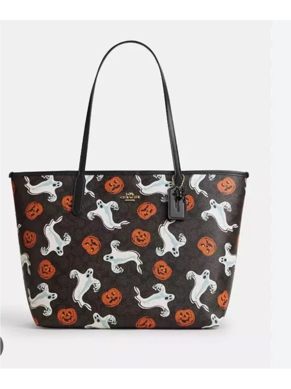 Coach City Tote Bag In Signature Canvas With Halloween Print NWT